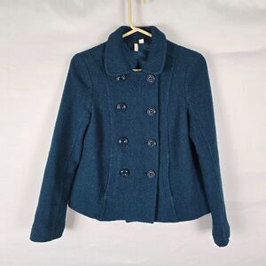 Vintage Frenchi Peacoat Women's Medium Wool Blend Collard Short Length Blue Teal